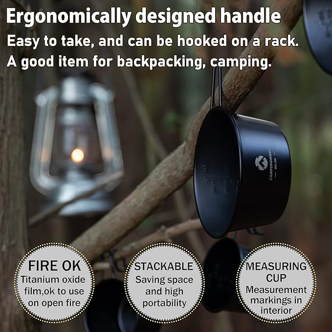 [Cookware] Campingmoon BKS-360; 2pcs Set Stainless Steel Deep Type Camping Sierra Cup 15oz, 450ml Black