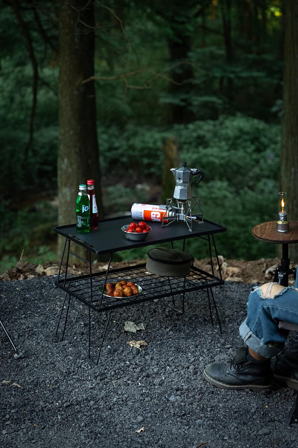 [Accessory] Campingmoon T-230-2TM2; Field Rack, Ground Rack, Folding Rack, Black Plated Steel, Storage Bag Included, 2 Pieces, Aluminum Top Plate Set