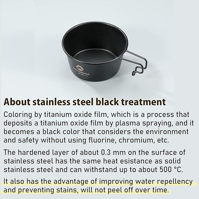 [Cookware] Campingmoon BKS-360; 2pcs Set Stainless Steel Deep Type Camping Sierra Cup 15oz, 450ml Black
