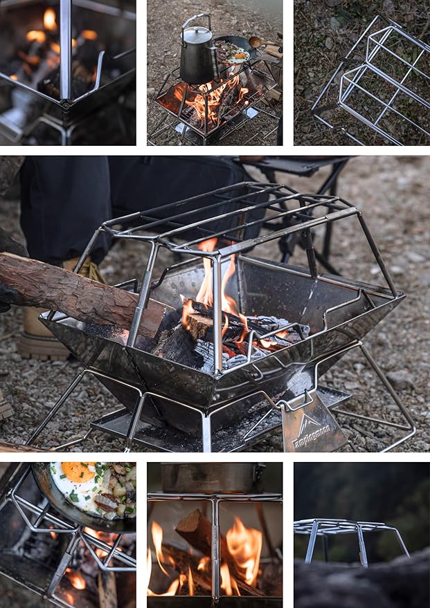 [Cookware Accessory] Campingmoon MT-3-ST; Collapsible Stainless Steel Campfire Cooking Stand Trivet for Outdoor Camping