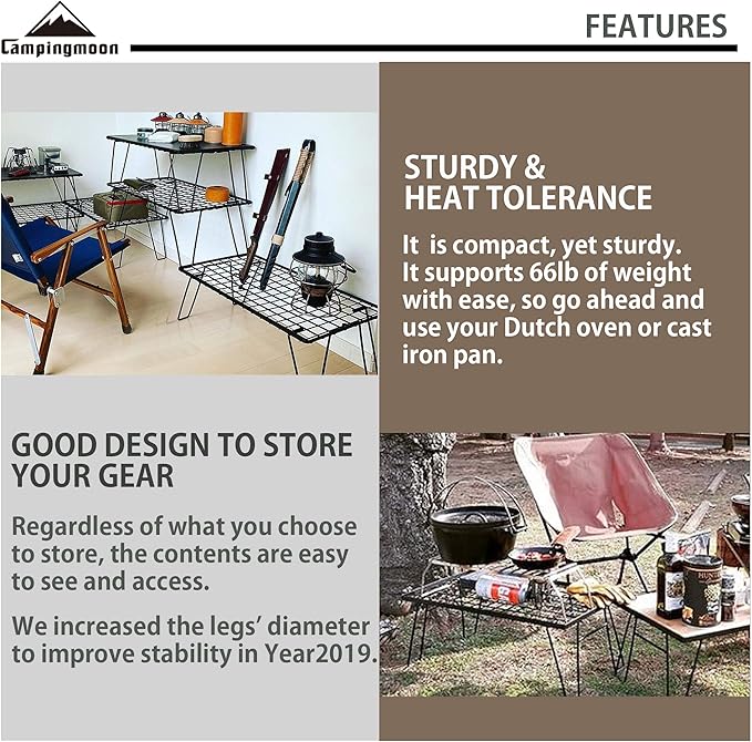 [Accessory] Campingmoon T-230-2TM; 2Pcs Outdoor Folding Multipurpose Storage Rack with Carrying Bag, Steel Plating Black