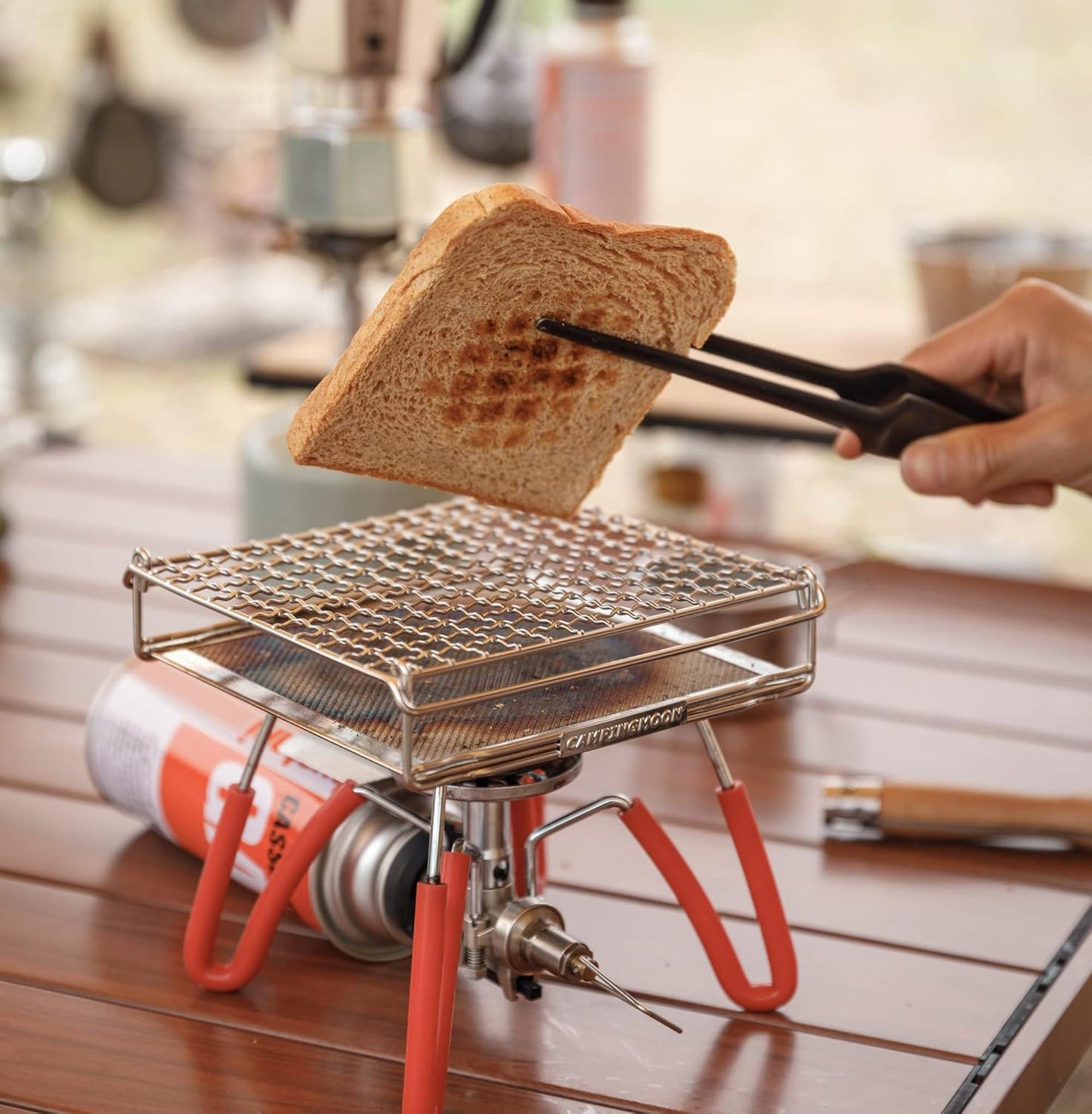 [Cookware] Campingmoon US-1615; Stainless Steel Camping Toaster, Gas Stove Bread Toaster with Mesh Fork