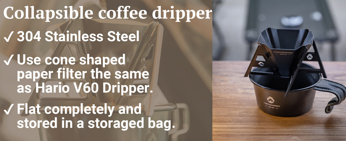 [Coffee Tools] Campingmoon BKCOF-01; Collapsible Stainless Steel Camping Coffee Maker, Pour Over for Camping