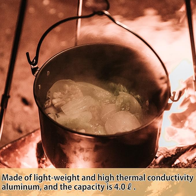 [Cookware] Campingmoon MC-255; Camping Pot 5.5-Quart Portable Campfire Cooking Hanging Pot Lightweight Aluminum