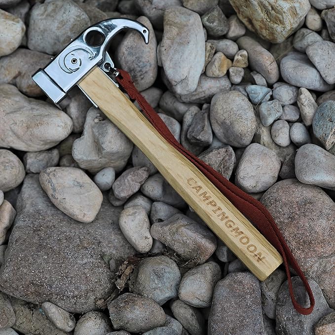 [Tent Tools] Campingmoon C6; Camping Hammer Peg Tent Stake Hammer Stainless Steel Head Wood Hand with Tent Tarp Stake Remover