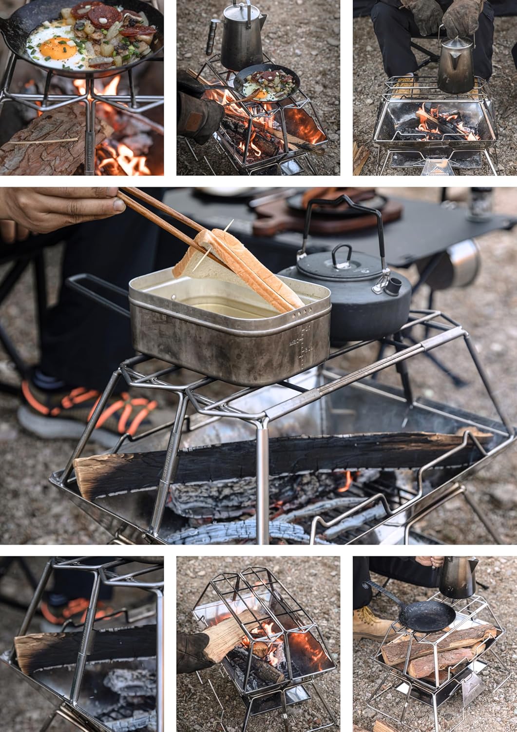 [Cookware Accessory] Campingmoon MT-3-ST; Collapsible Stainless Steel Campfire Cooking Stand Trivet for Outdoor Camping