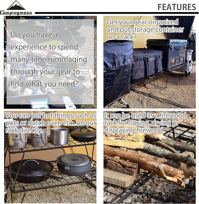 [Accessory] Campingmoon T-230-2TM; 2Pcs Outdoor Folding Multipurpose Storage Rack with Carrying Bag, Steel Plating Black