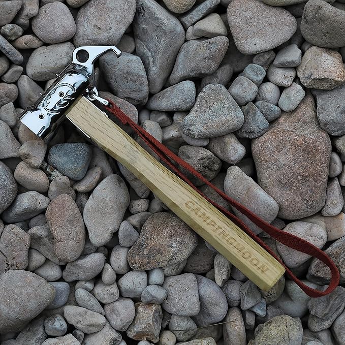 [Tent Tools] Campingmoon C5; Rhino Camping Hammer Portable Lightweight Multi-Purpose Stainless Steel Copper Head Solid Wood Handle Tent Peg Stakes Ground Nail