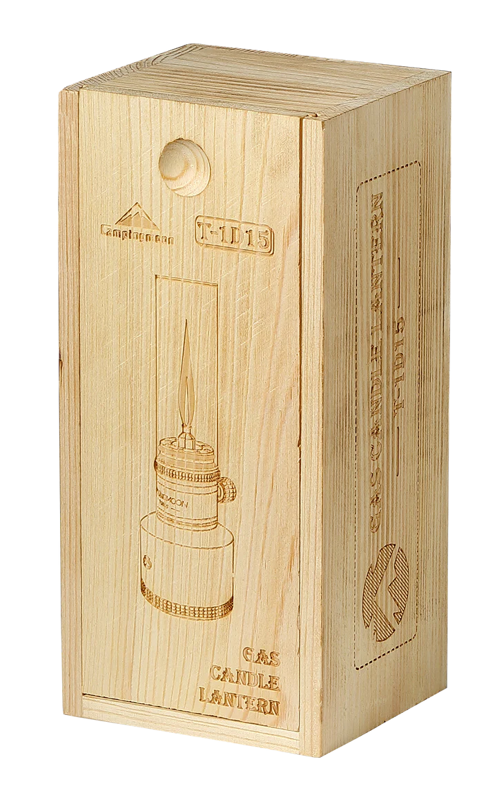 [Heater & Lantern] Campingmoon T-1D15; Camping Gas Lantern, Wooden Case Gas Candle with Empty Tank