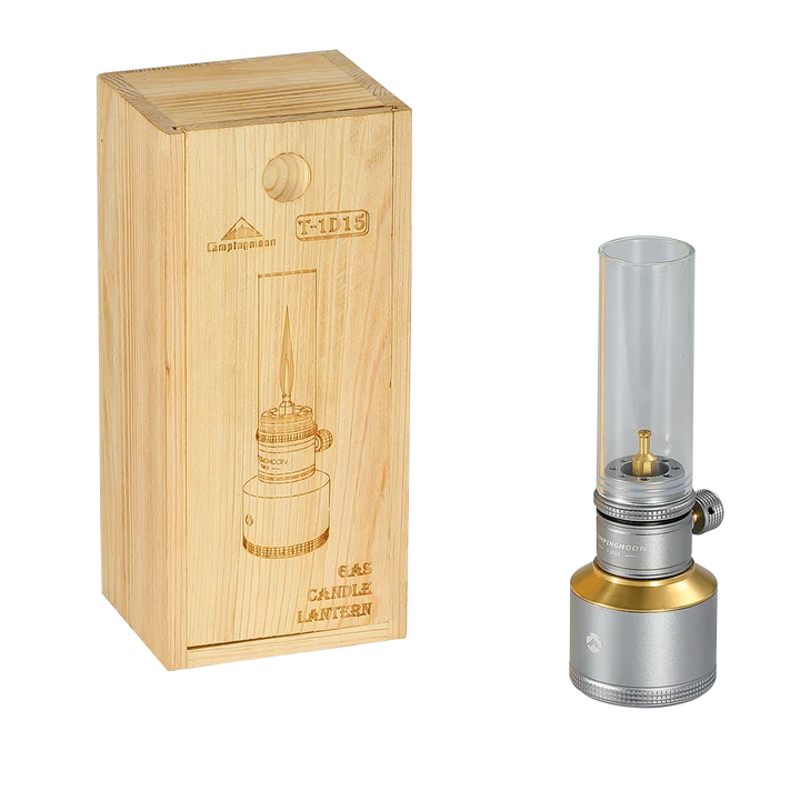 [Heater & Lantern] Campingmoon T-1D15; Camping Gas Lantern, Wooden Case Gas Candle with Empty Tank