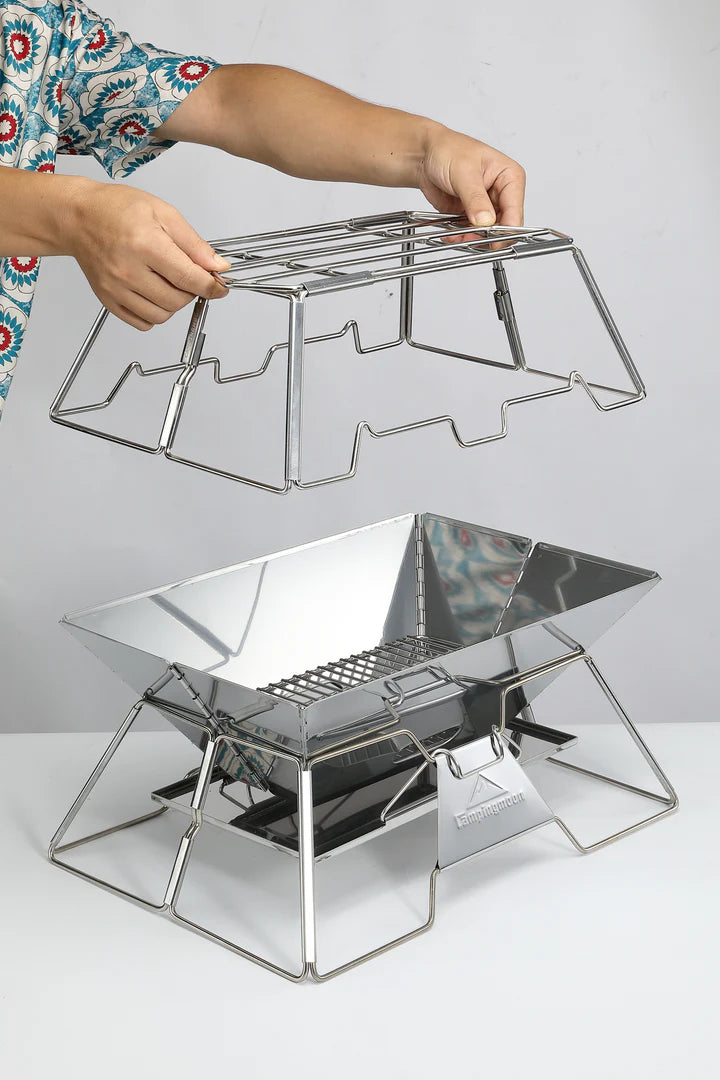[Cookware Accessory] Campingmoon MT-3-ST; Collapsible Stainless Steel Campfire Cooking Stand Trivet for Outdoor Camping