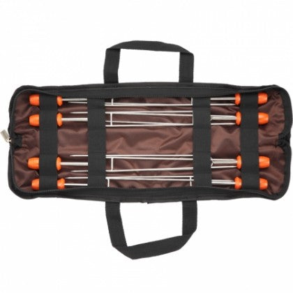 [Cookware Accessory] Campingmoon MK-8; 8pcs Set 13.8-inch Long Stainless Steel Double Prong BBQ Skewers with Wood Handle and Storage Bag