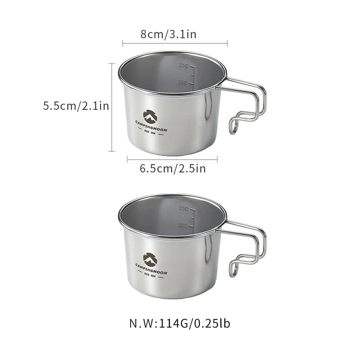 [Cookware] Campingmoon S-180-2P; 304 Stainless Steel Small Coffee Mug, 160ml, 2Pcs,