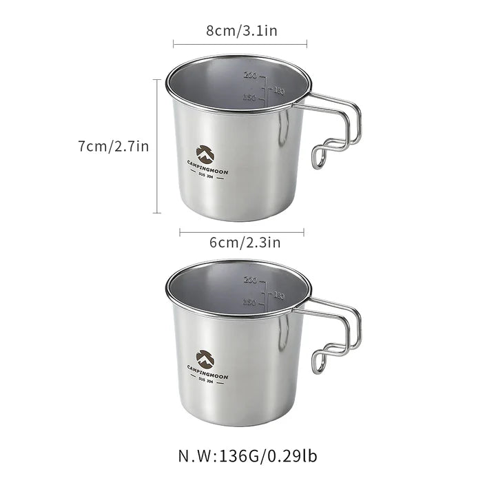 [Cookware] Campingmoon S-190-2p; 304 Stainless Steel Small Beer Mug, 7oz (210ml), 2Pcs