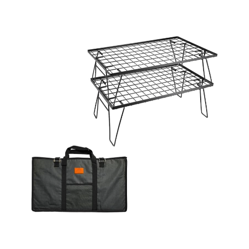 [Accessory] Campingmoon T-230-2TM; 2Pcs Outdoor Folding Multipurpose Storage Rack with Carrying Bag, Steel Plating Black