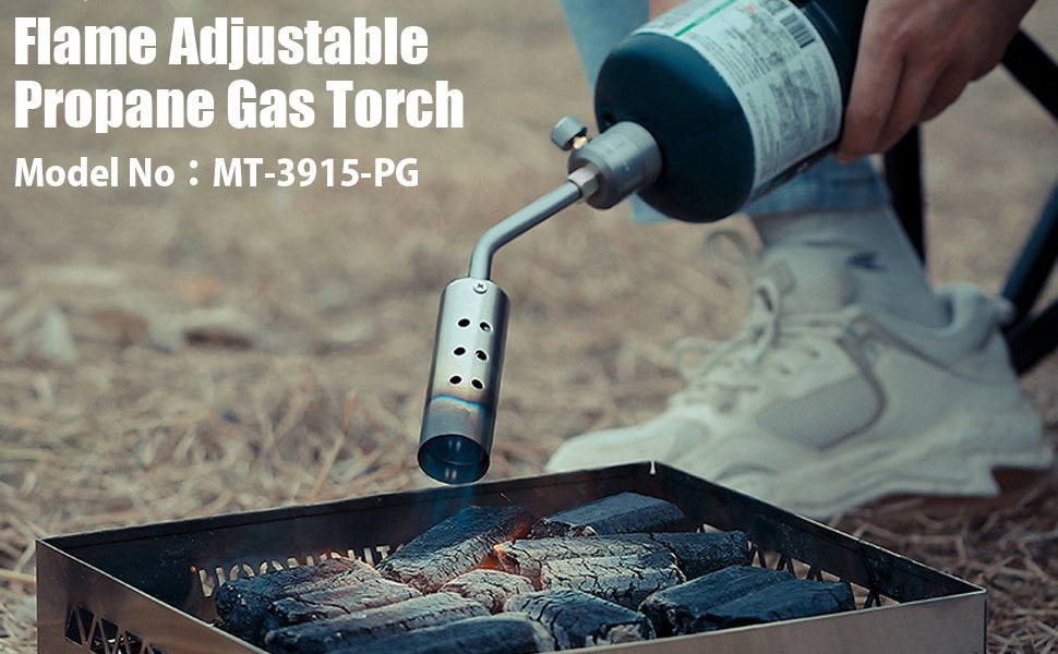 [Camping Torch] Campingmoon MT-3915-PG; Cooking Torch with Flame Control for BBQ & Campfire, (Isobutane)