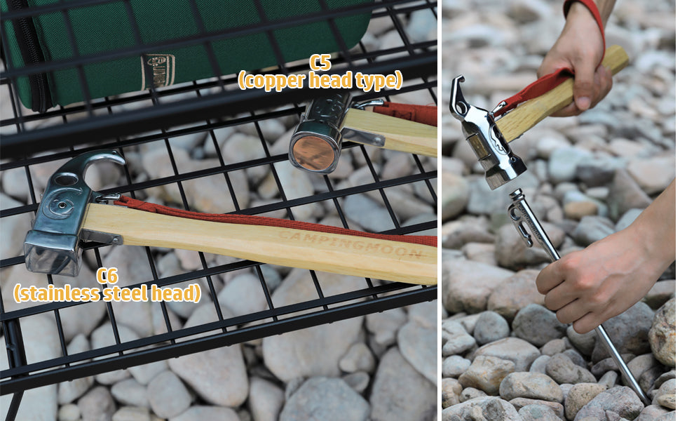 [Tent Tools] Campingmoon C5; Rhino Camping Hammer Portable Lightweight Multi-Purpose Stainless Steel Copper Head Solid Wood Handle Tent Peg Stakes Ground Nail