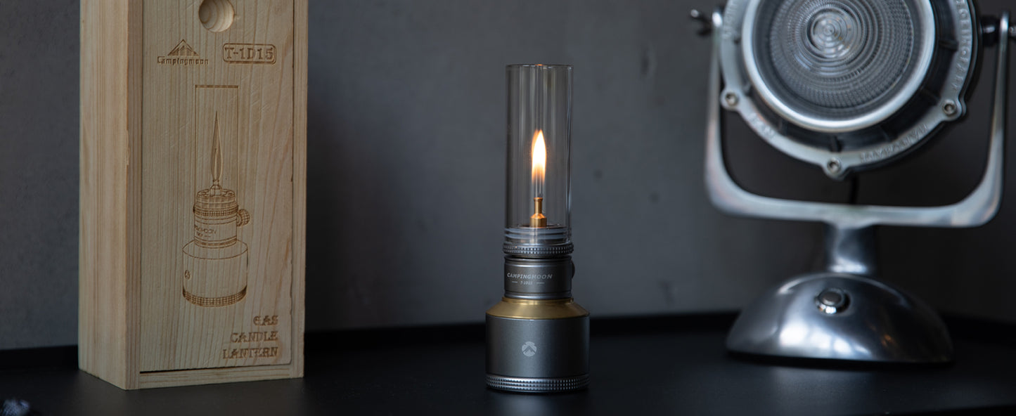 [Heater & Lantern] Campingmoon T-1D15; Camping Gas Lantern, Wooden Case Gas Candle with Empty Tank
