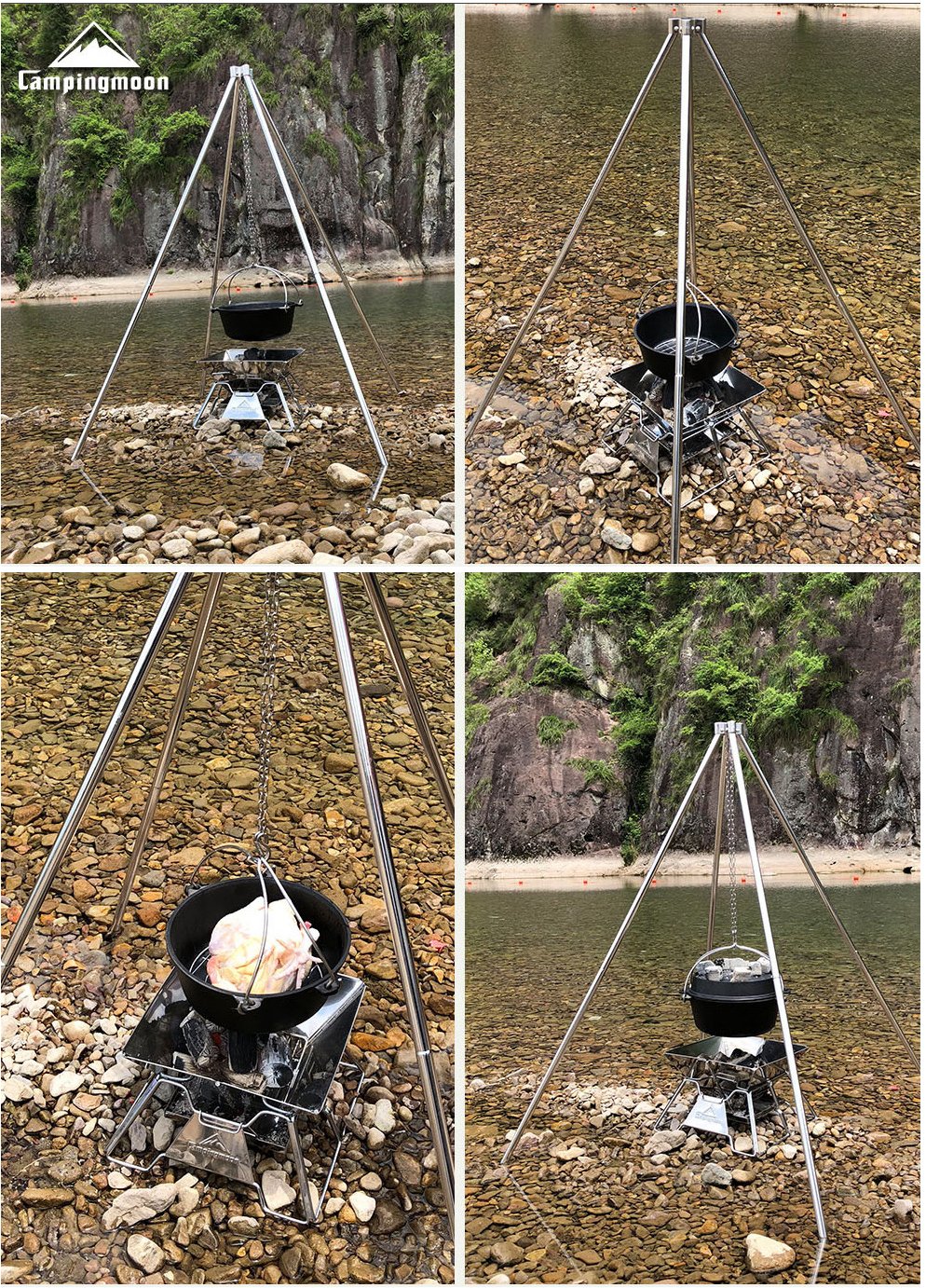 [Cookware Accessory] Campingmoon MT-130; Portable Camping Campfire Quadpod BBQ Hanging