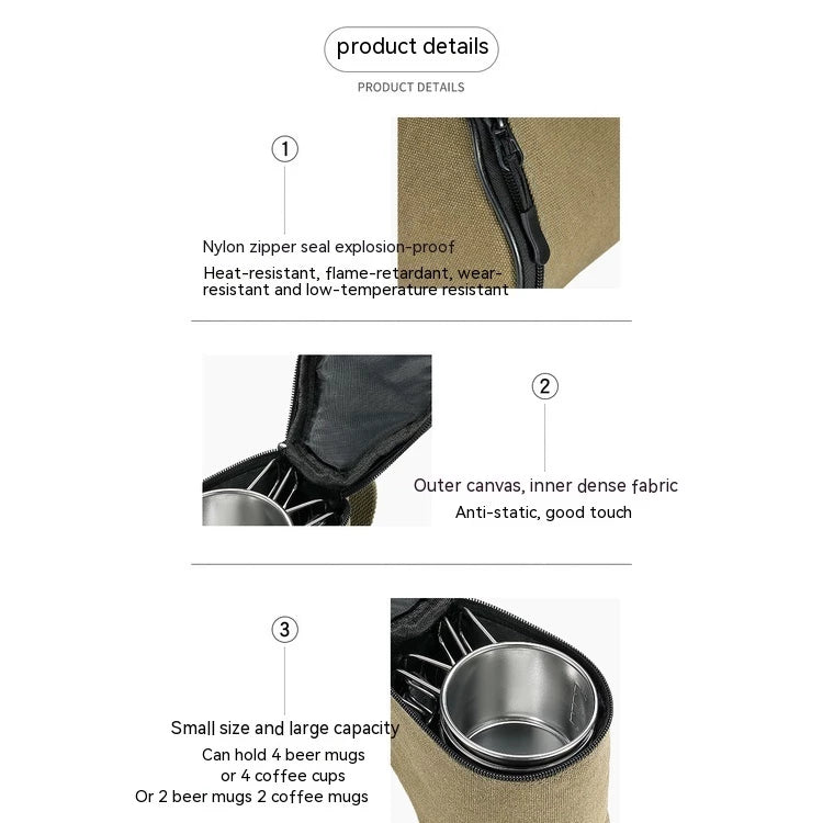 [Accessory] Campingmoon S180-B; Outdoor Portable Canvas Snow Pull Beer Mug Storage Bag Portable Hangable Camping Equipment
